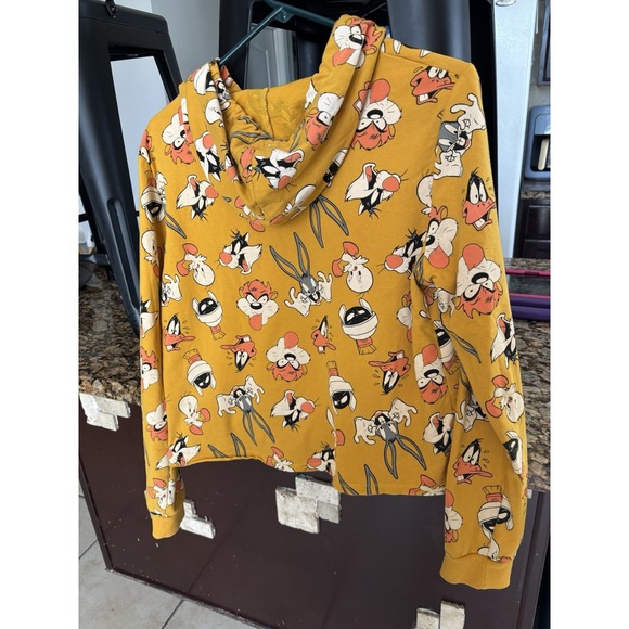 Looney Tunes Womens Cropped Hoodie Yellow Long Sleeve Pullover Graphic L - Picture 3 of 4